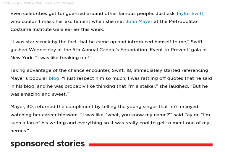 People Magazine: "Taylor Swift on Her 'Stalker' Moment with John Mayer"