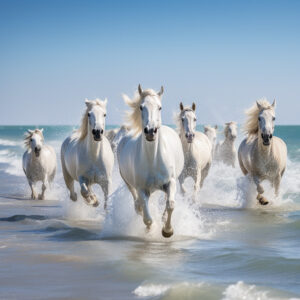 Homeric epics, horses wild and free of spirit, in Ithaca, as the white horses of the Camargue in the South of France